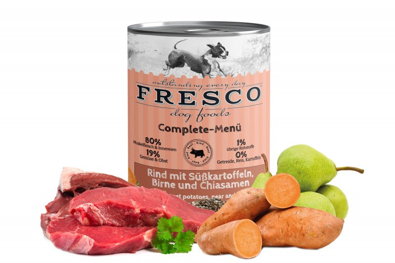 FRESCO Complete-Menü Rind mit Süsskartoffeln, Birne und Chiasamen