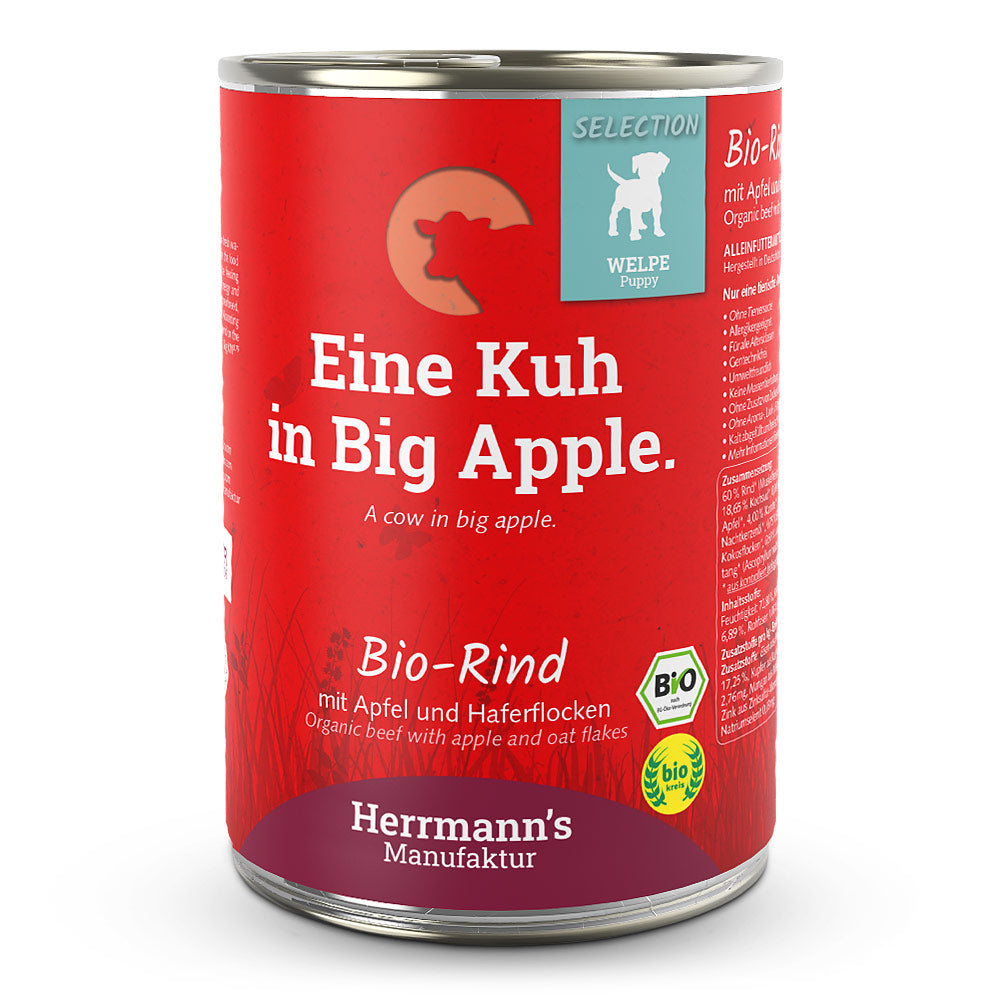 Herrmann’s Welpen Bio Rind mit Apfel und Haferflocken